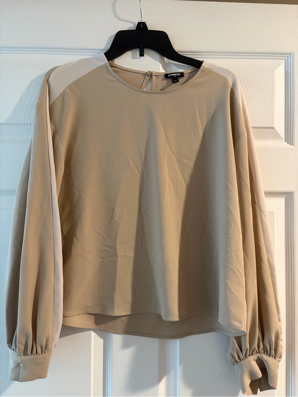 Express Beige Long-Sleeve Balloon Sleeve Blouse